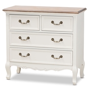 Baxton Studio Amalie Antique French Country Cottage Two-Tone White and Oak Finished 4-Drawer Storage Cabinet